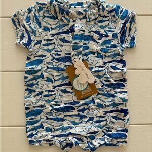 Angel Dear Blue Shark Print Bodysuit